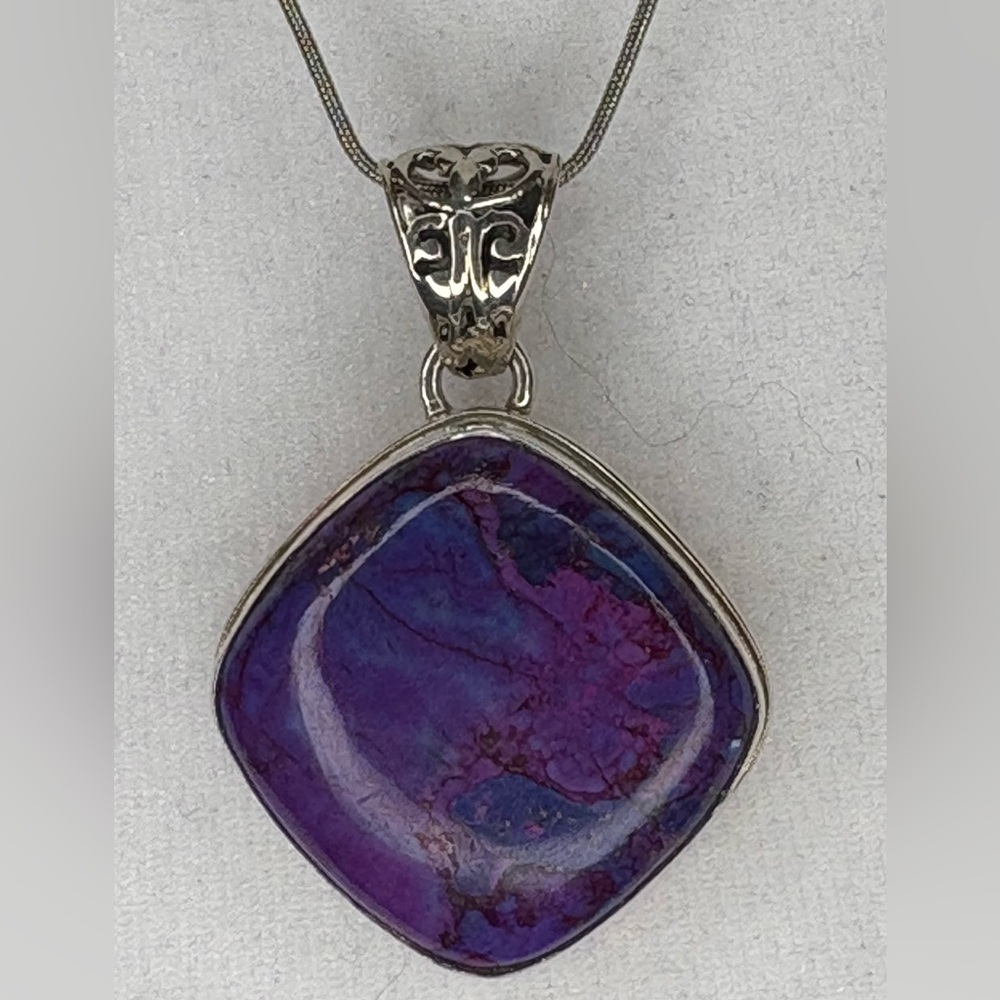 Sterling Silver & Charoite Stone Pendant - Picture 1 of 4